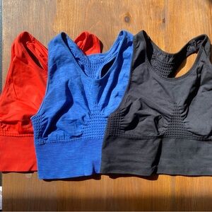 Sweaty Betty Sports Bras in Red, Blue, and Black